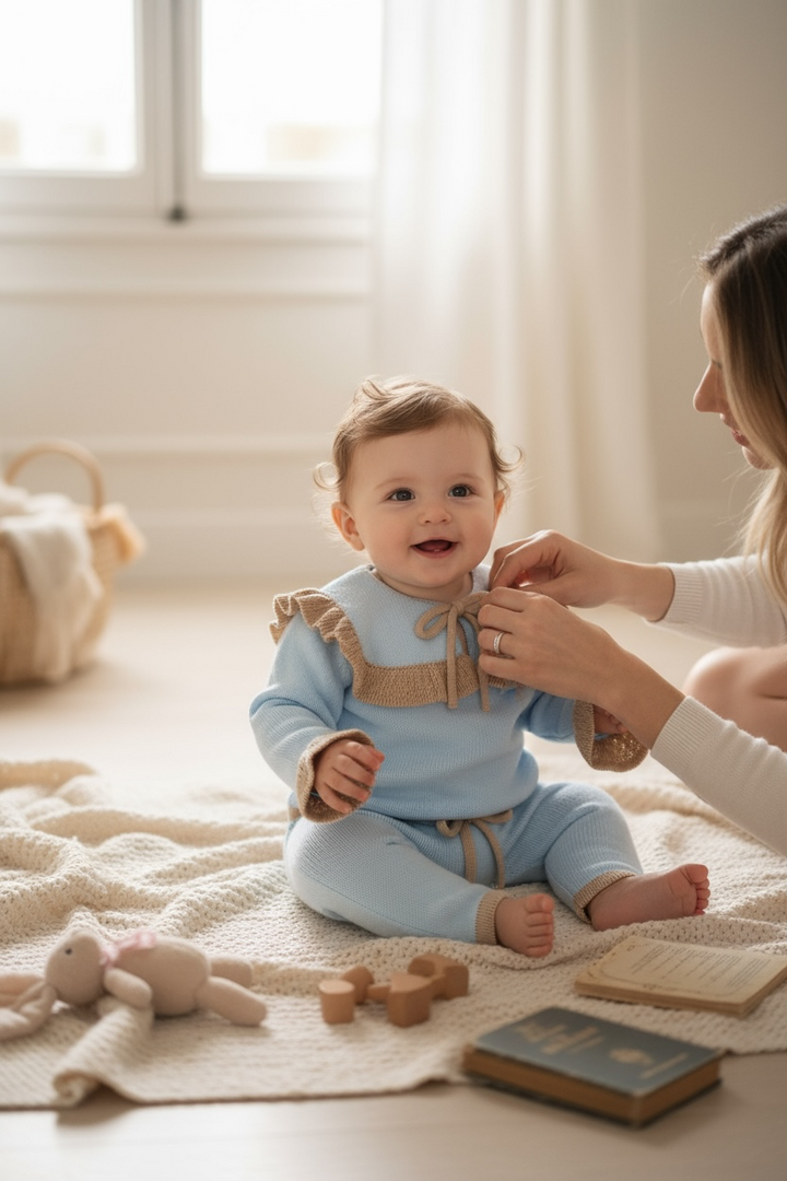 "Florence" Baby Blue & Camel Knitted Tracksuit