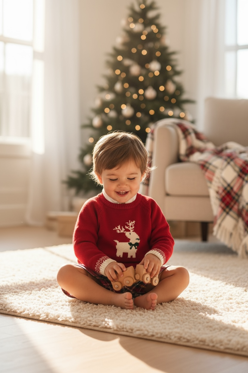 "Jacob" Red Reindeer Jumper, Shirt & Tartan Shorts