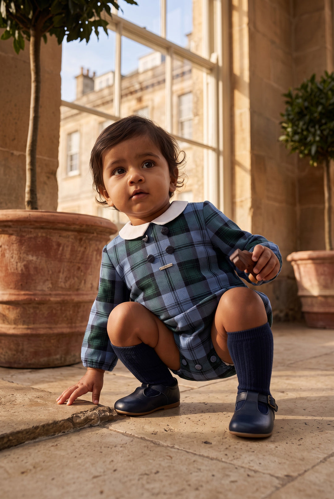 "Sebastian" Cornflower Blue Tartan Romper