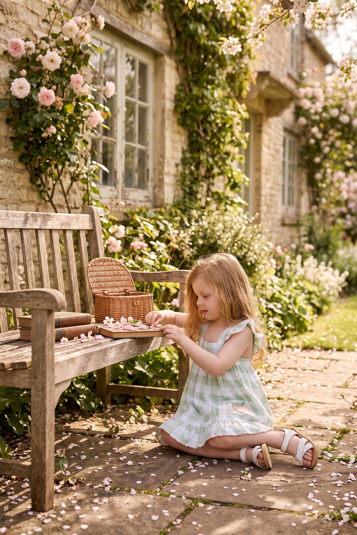 "Mira" Sage Green Gingham Dress &amp; Bloomers