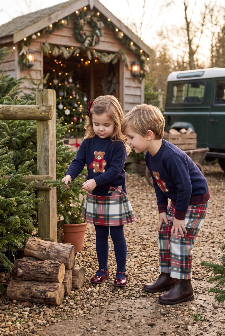 "Ezra" Navy Teddy Jumper &amp; Tartan Trousers