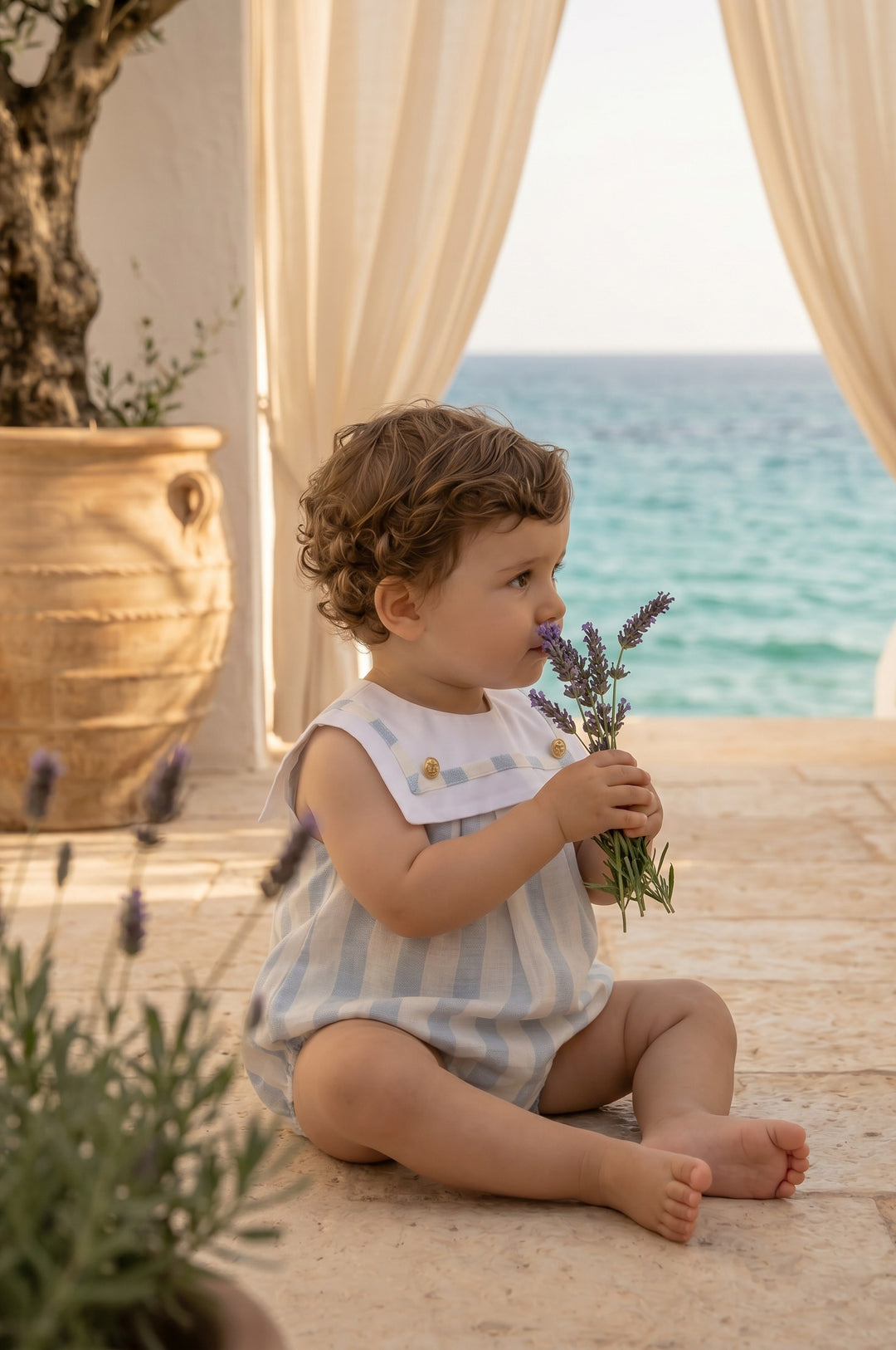 "Theodore" Blue Stripe Sailor Romper