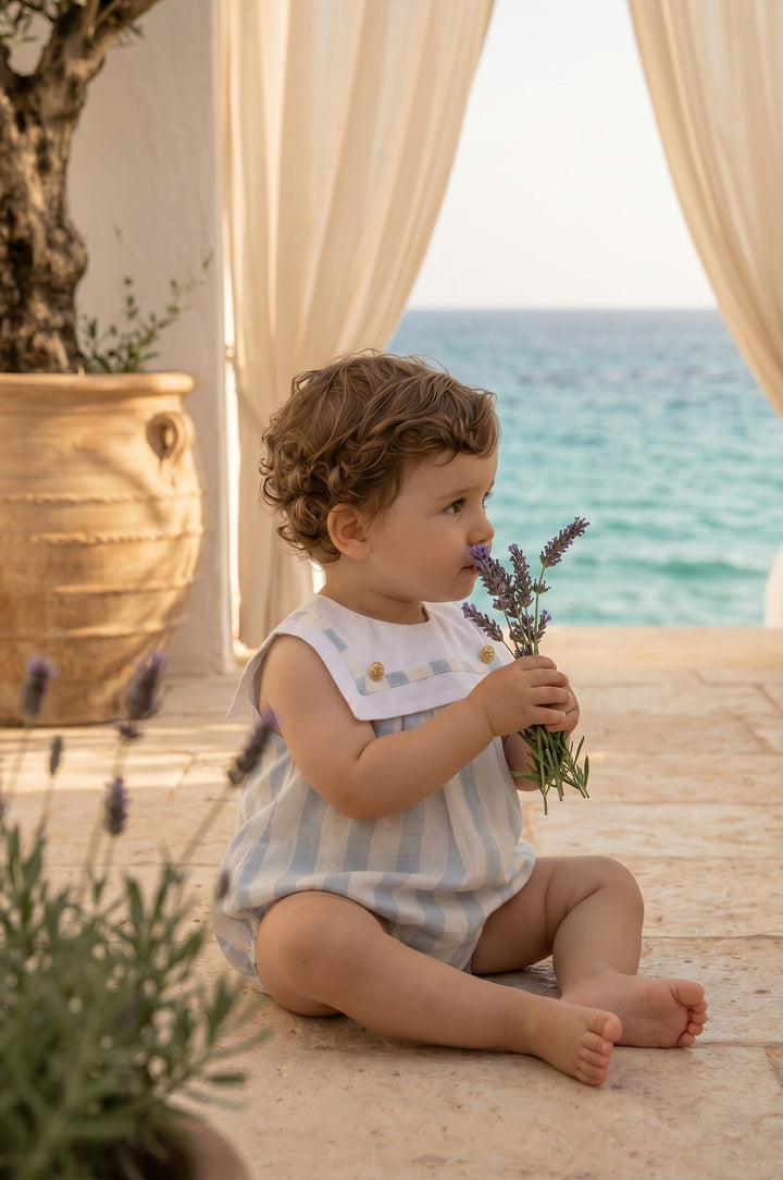 "Theodore" Blue Stripe Sailor Romper