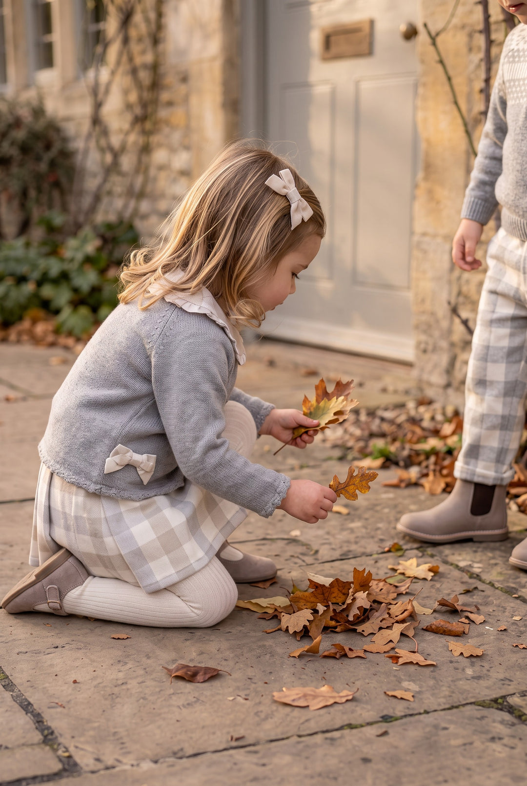 "Freya" Grey &amp; Beige Check Jumper &amp; Skirt