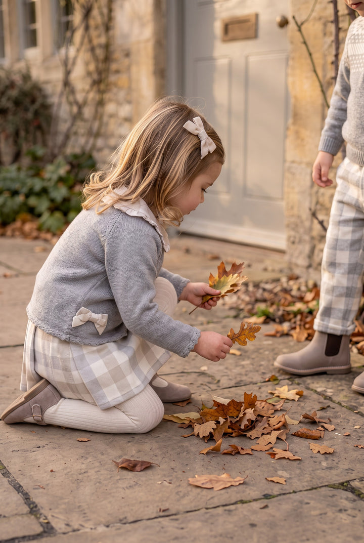 "Freya" Grey &amp; Beige Check Jumper &amp; Skirt