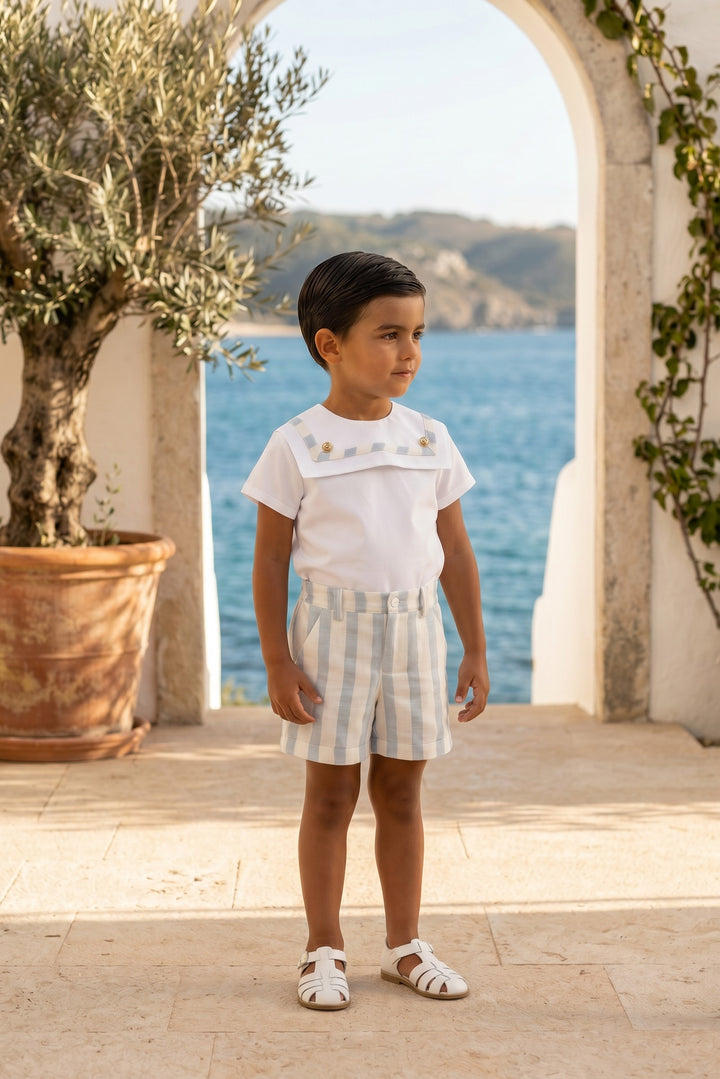 "Archie" Blue Stripe Sailor Shirt &amp; Shorts