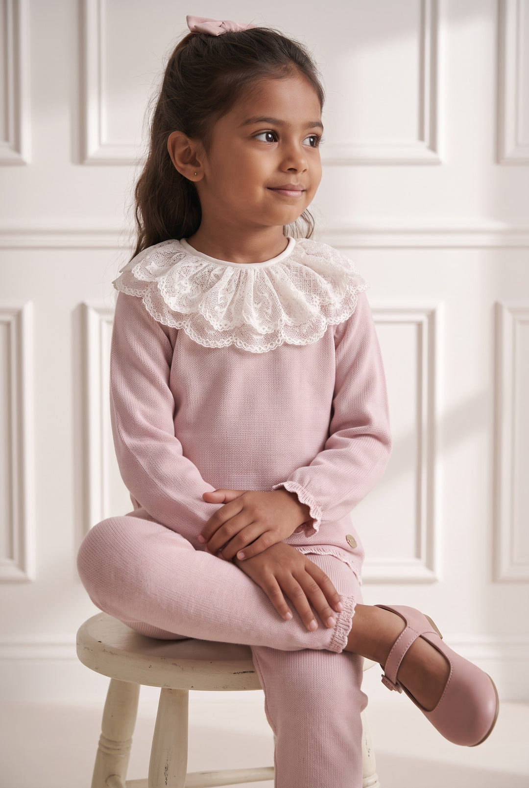 "Elodie" Dusky Pink Fair Isle Knitted Outfit
