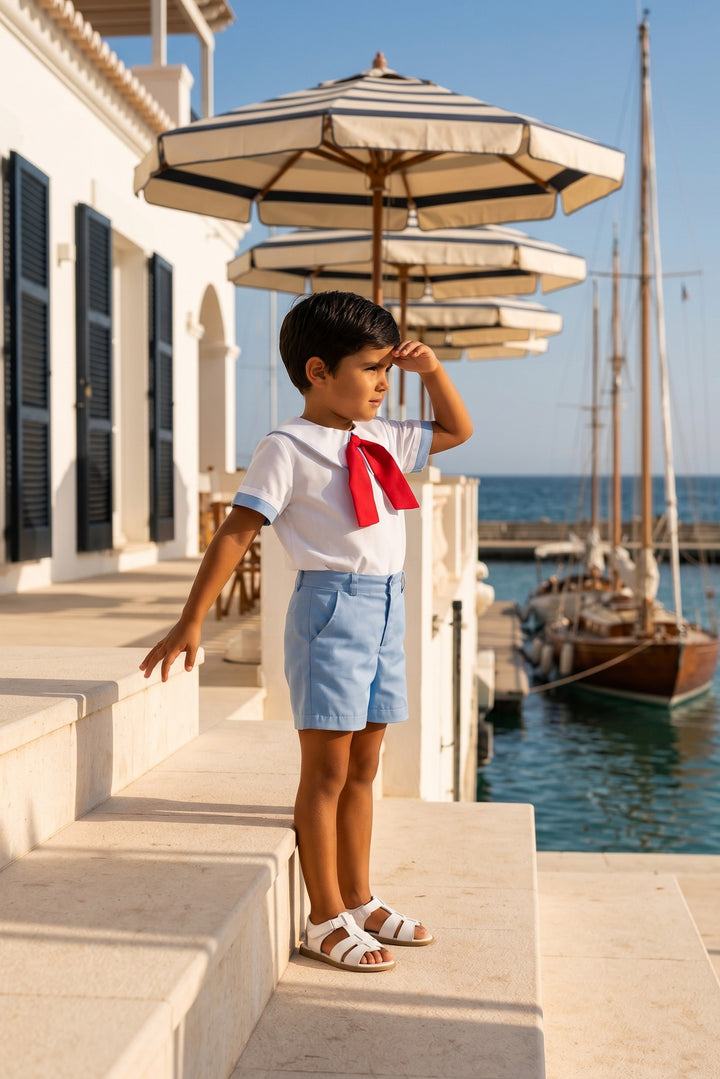 "Francis" Blue &amp; Red Sailor Shirt &amp; Shorts