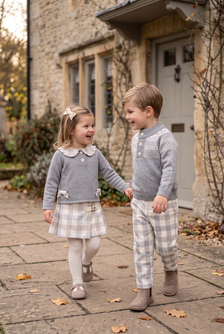 "Elijah" Grey &amp; Beige Check Jumper &amp; Trousers