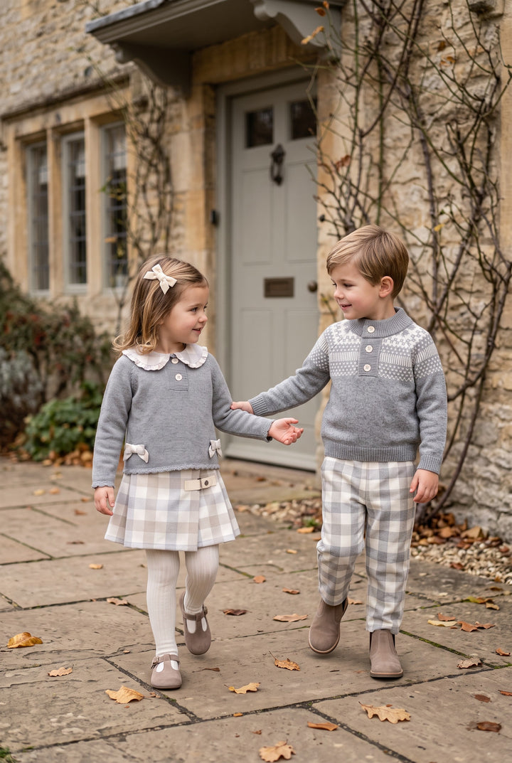 "Elijah" Grey &amp; Beige Check Jumper &amp; Trousers