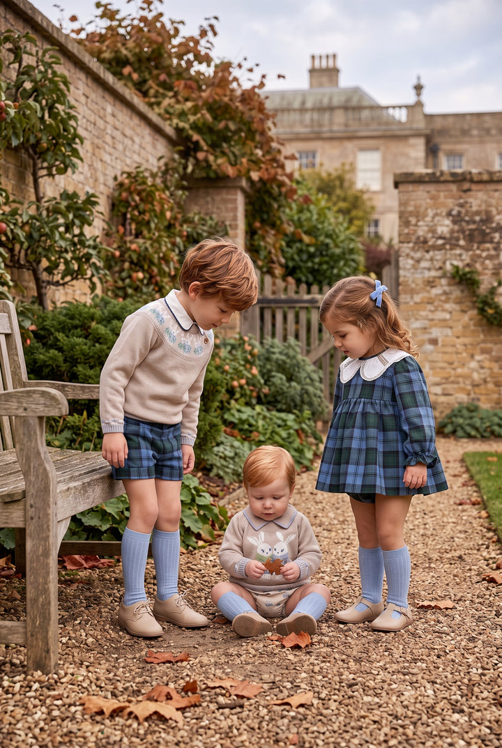 PREORDER "Frederick" Cornflower Blue Tartan Shirt &amp; Shorts