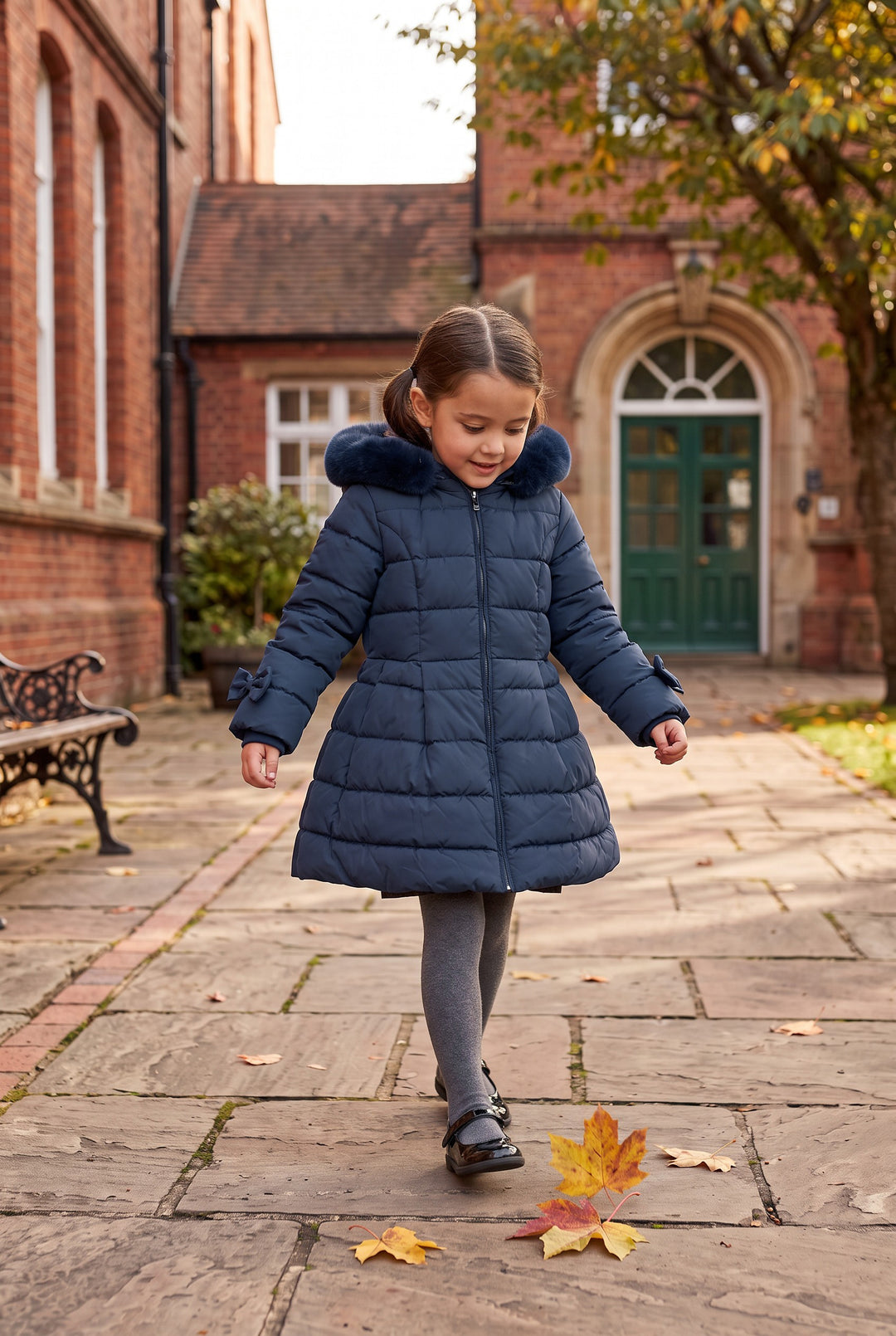 "Clara" Navy Bow Puffer School Coat