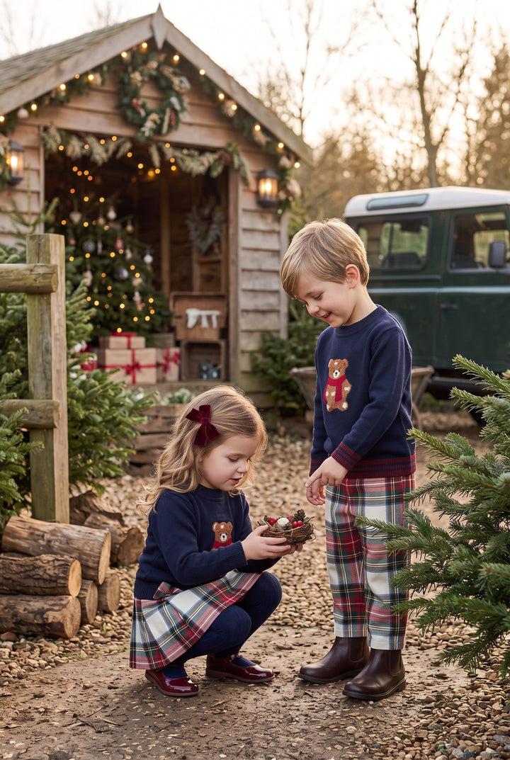 "Ezra" Navy Teddy Jumper &amp; Tartan Trousers
