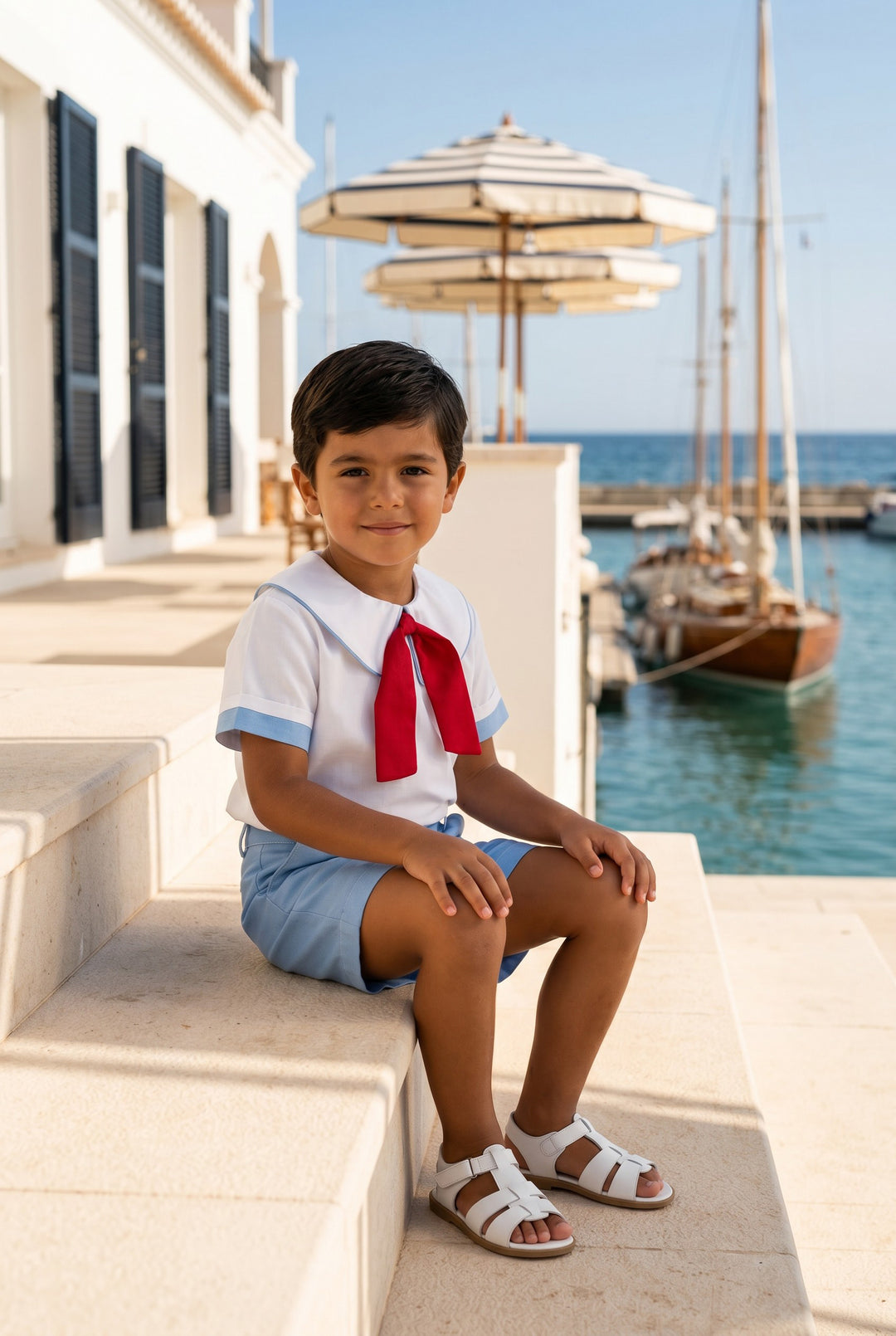 "Francis" Blue &amp; Red Sailor Shirt &amp; Shorts