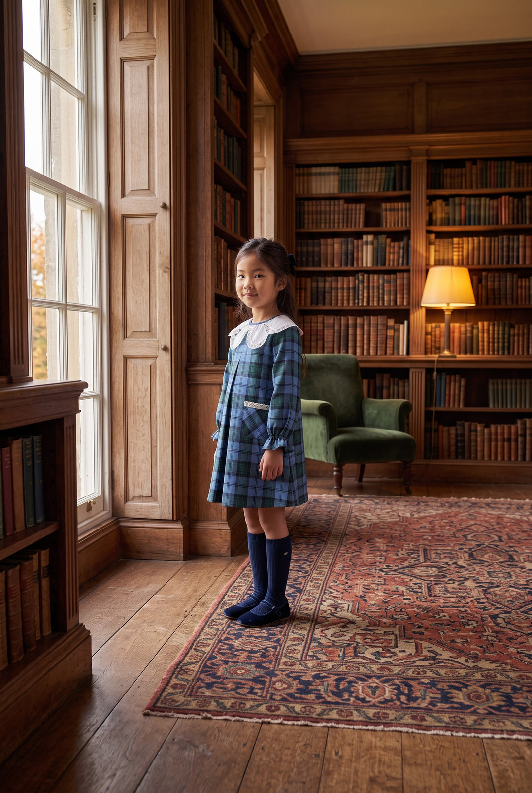 "Beatrice" Cornflower Blue Tartan Dress