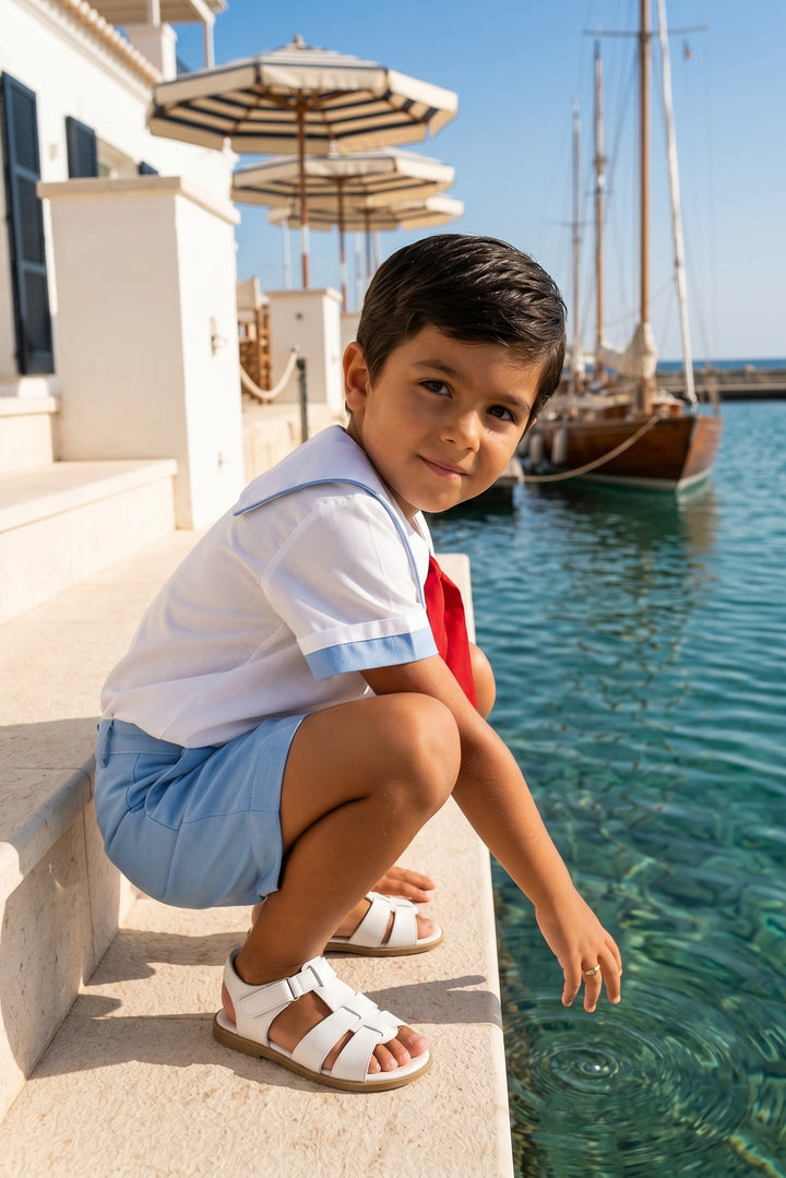 "Francis" Blue &amp; Red Sailor Shirt &amp; Shorts