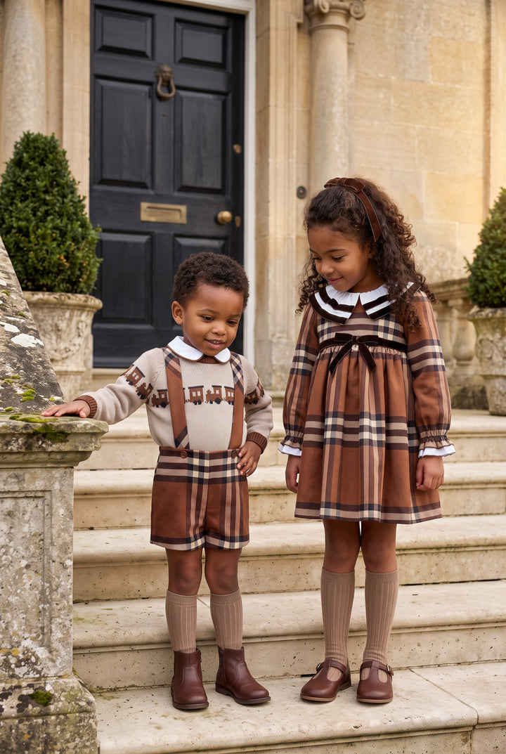 "Timmy" Chocolate Brown Tartan Shirt &amp; Shorts