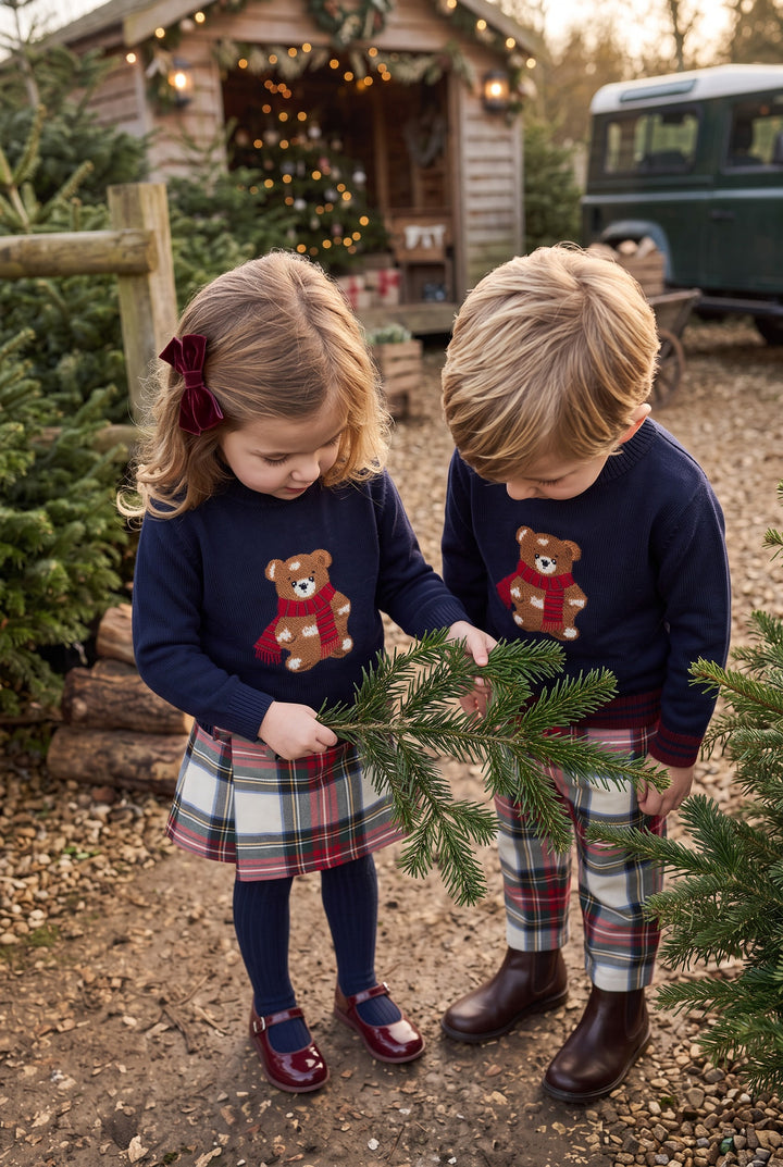 "Ezra" Navy Teddy Jumper &amp; Tartan Trousers