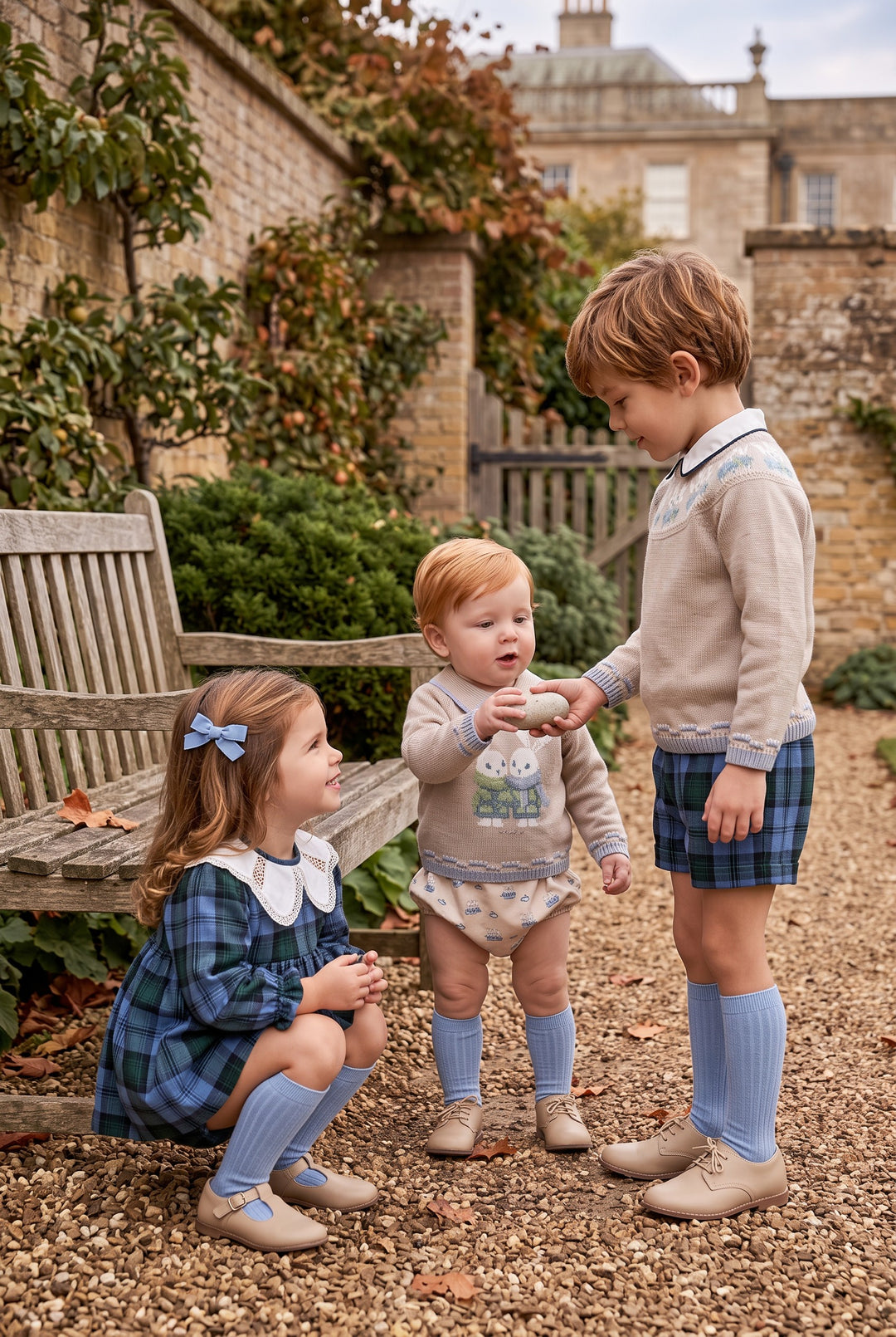 PREORDER "Frederick" Cornflower Blue Tartan Shirt &amp; Shorts