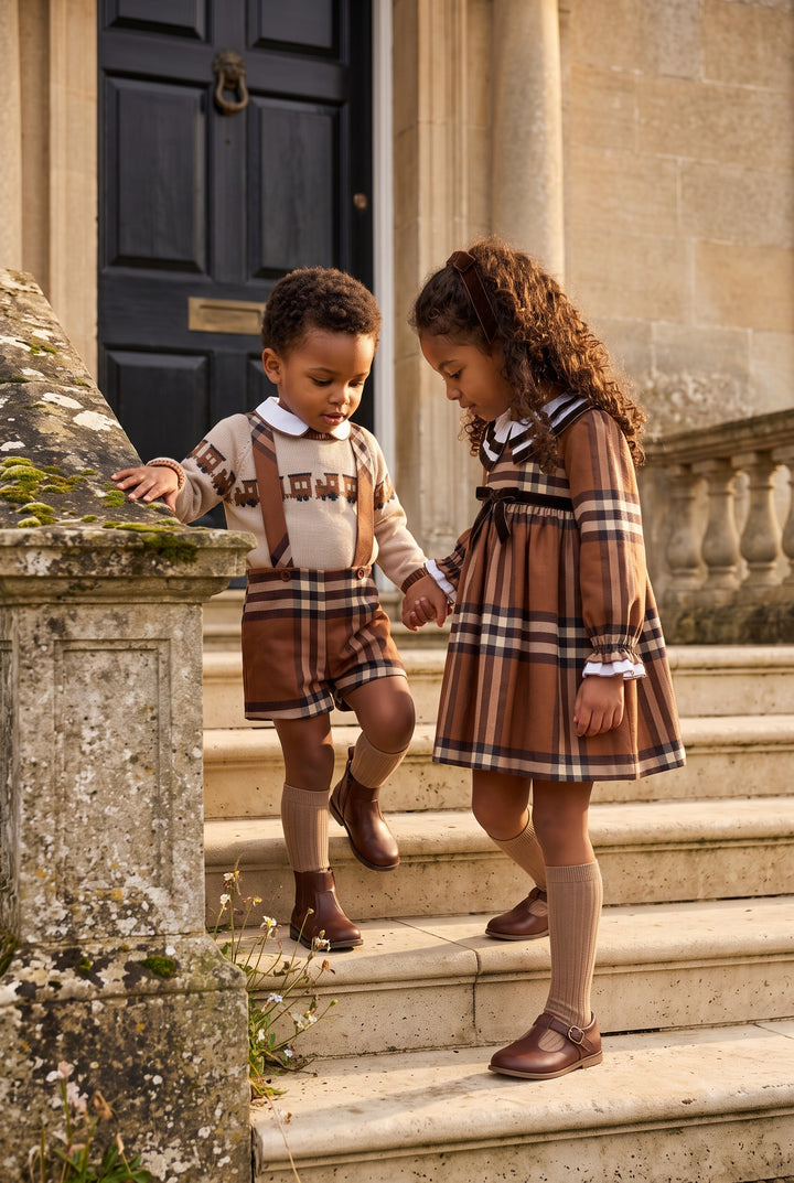 "Timmy" Chocolate Brown Tartan Shirt &amp; Shorts