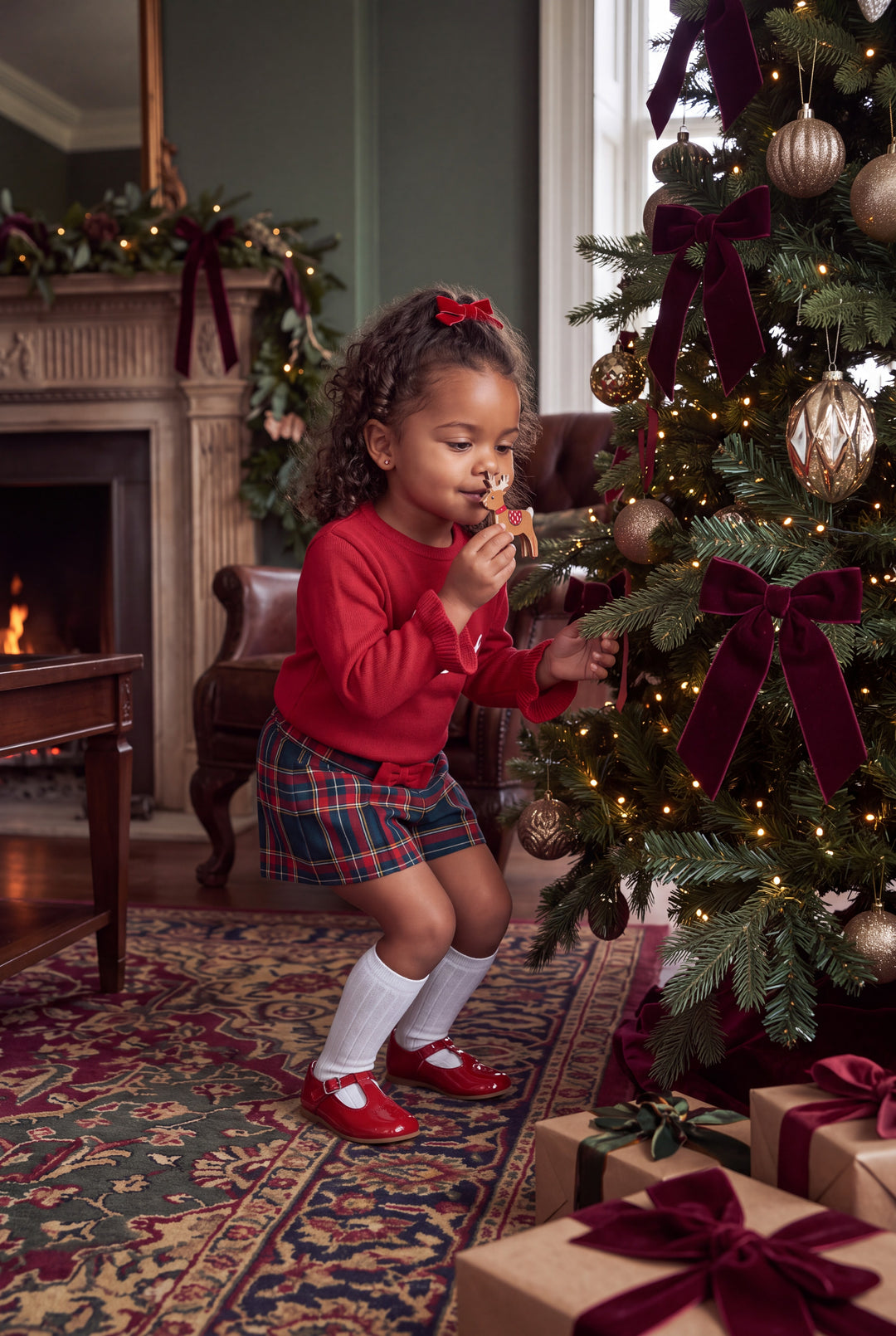 "Tabitha" Red Bunny Jumper &amp; Tartan Shorts Set