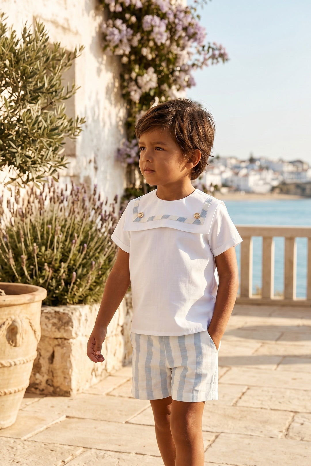 "Archie" Blue Stripe Sailor Shirt &amp; Shorts