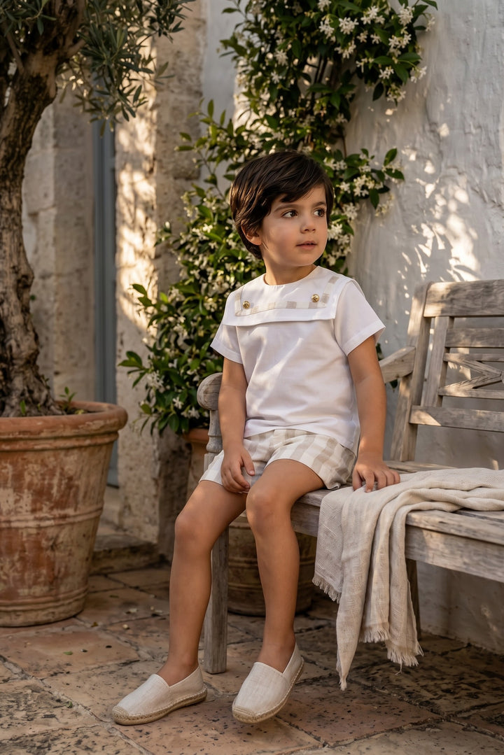 "Archie" Beige Stripe Sailor Shirt &amp; Shorts