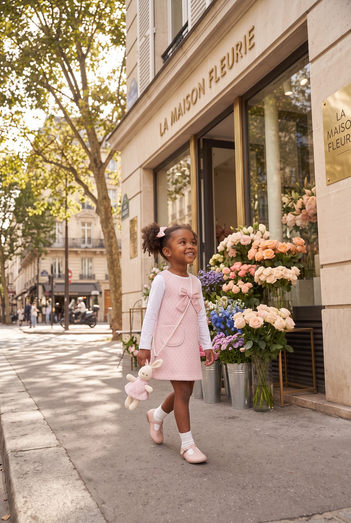 "Vanessa" Pink Fluffy Knit 3-Piece Pinafore Dress Set