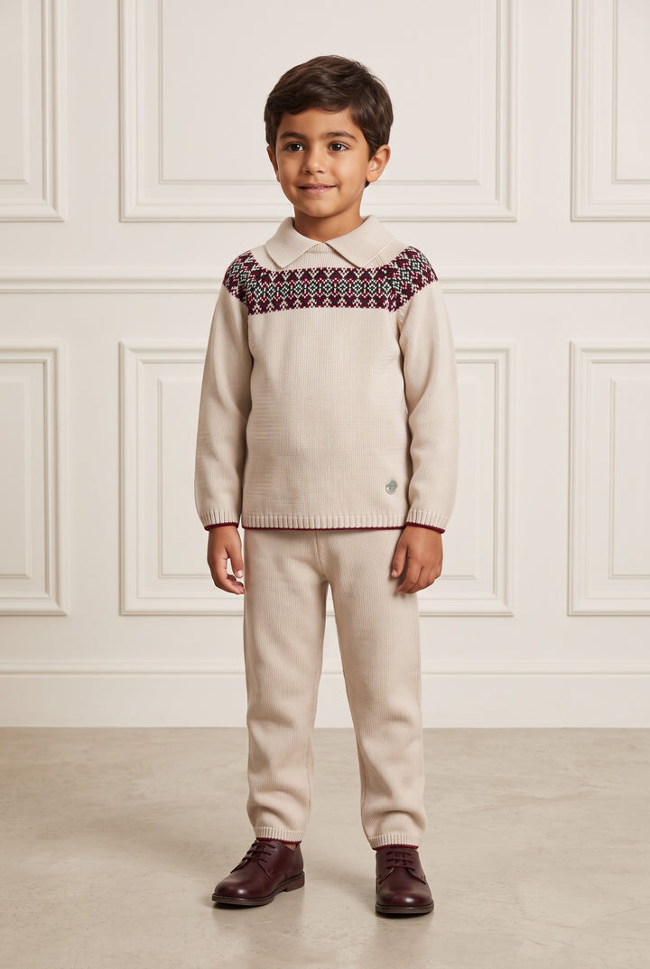 "Raffy" Stone Fair Isle Knitted Outfit