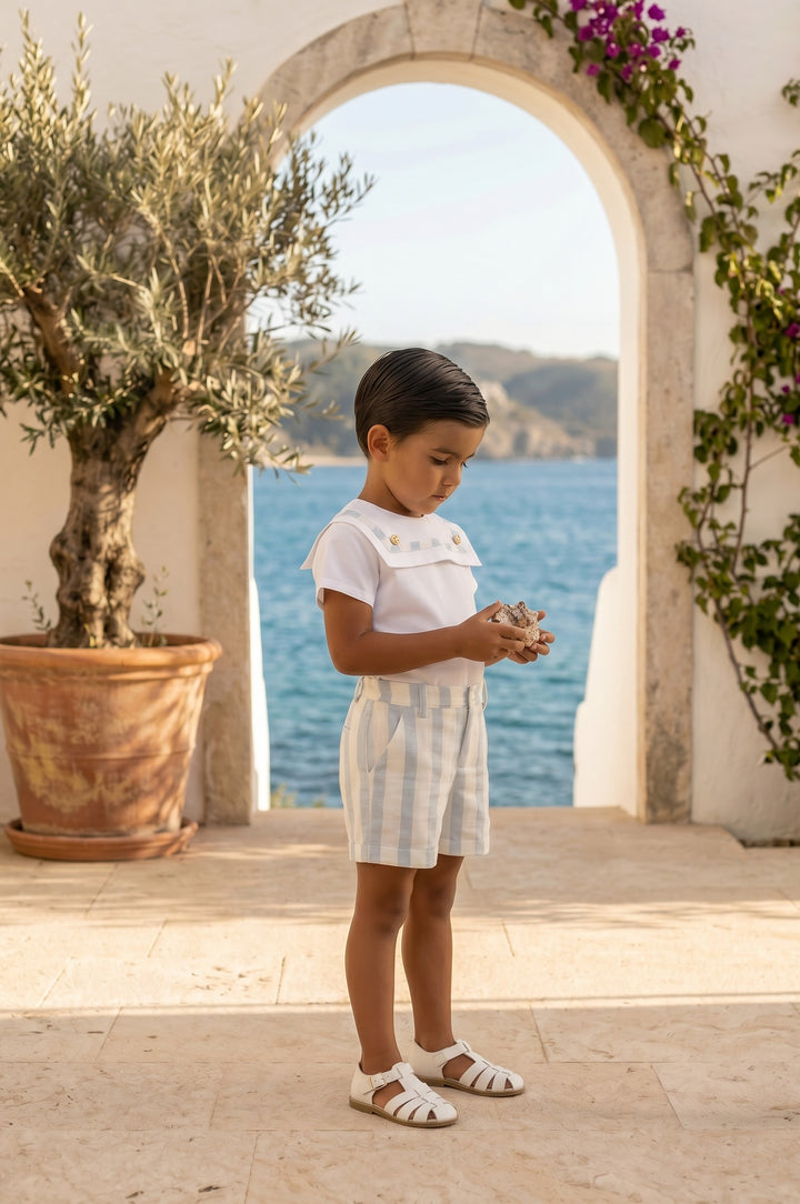 "Archie" Blue Stripe Sailor Shirt &amp; Shorts