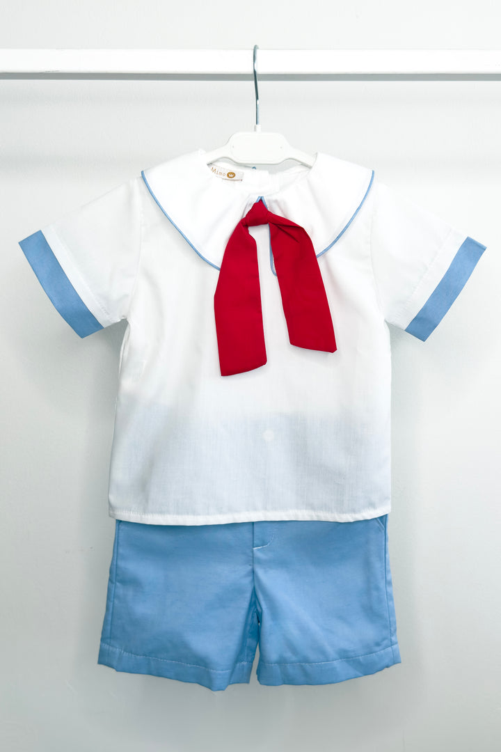 "Francis" Blue &amp; Red Sailor Shirt &amp; Shorts