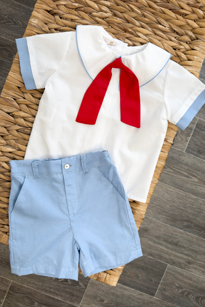 "Francis" Blue &amp; Red Sailor Shirt &amp; Shorts