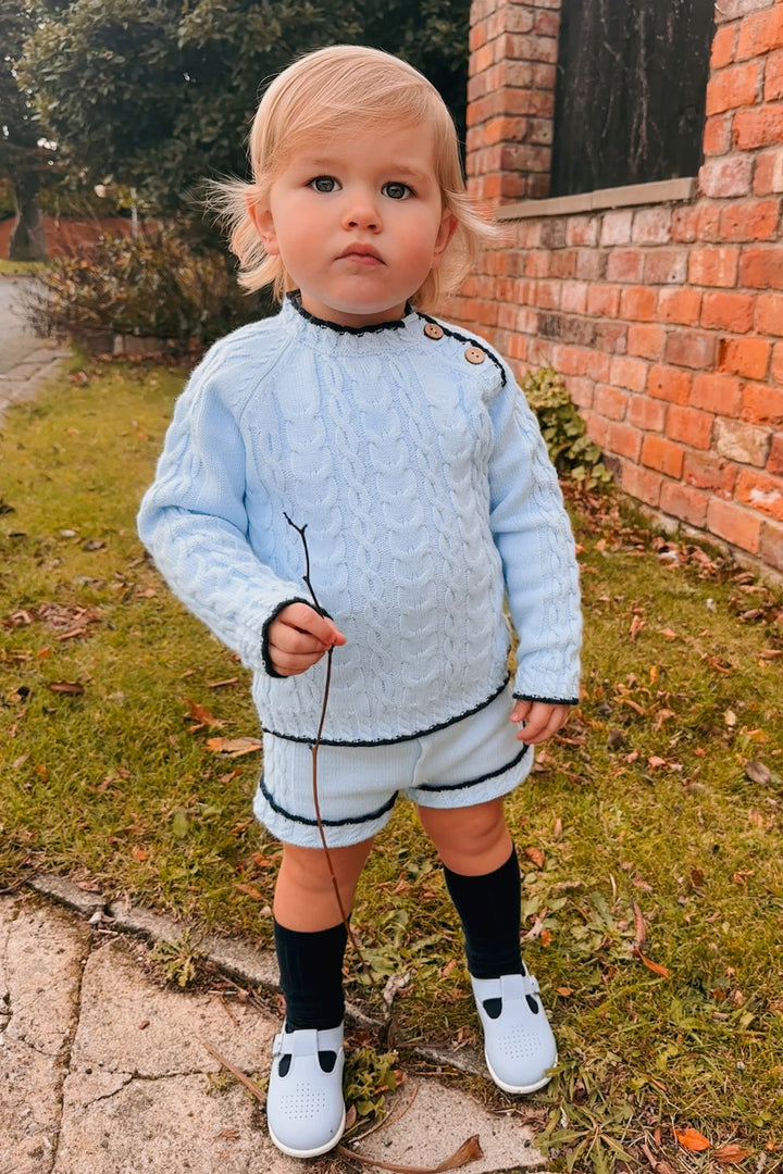 "Henry" Baby Blue & Navy Knit Jumper & Shorts