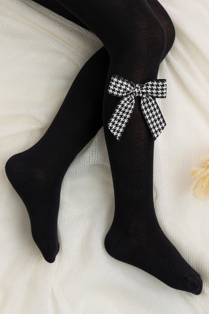 Black Houndstooth Bow Tights