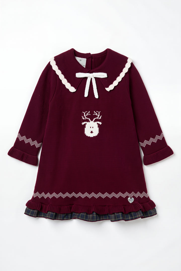 "Evangeline" Burgundy Reindeer Knitted Dress