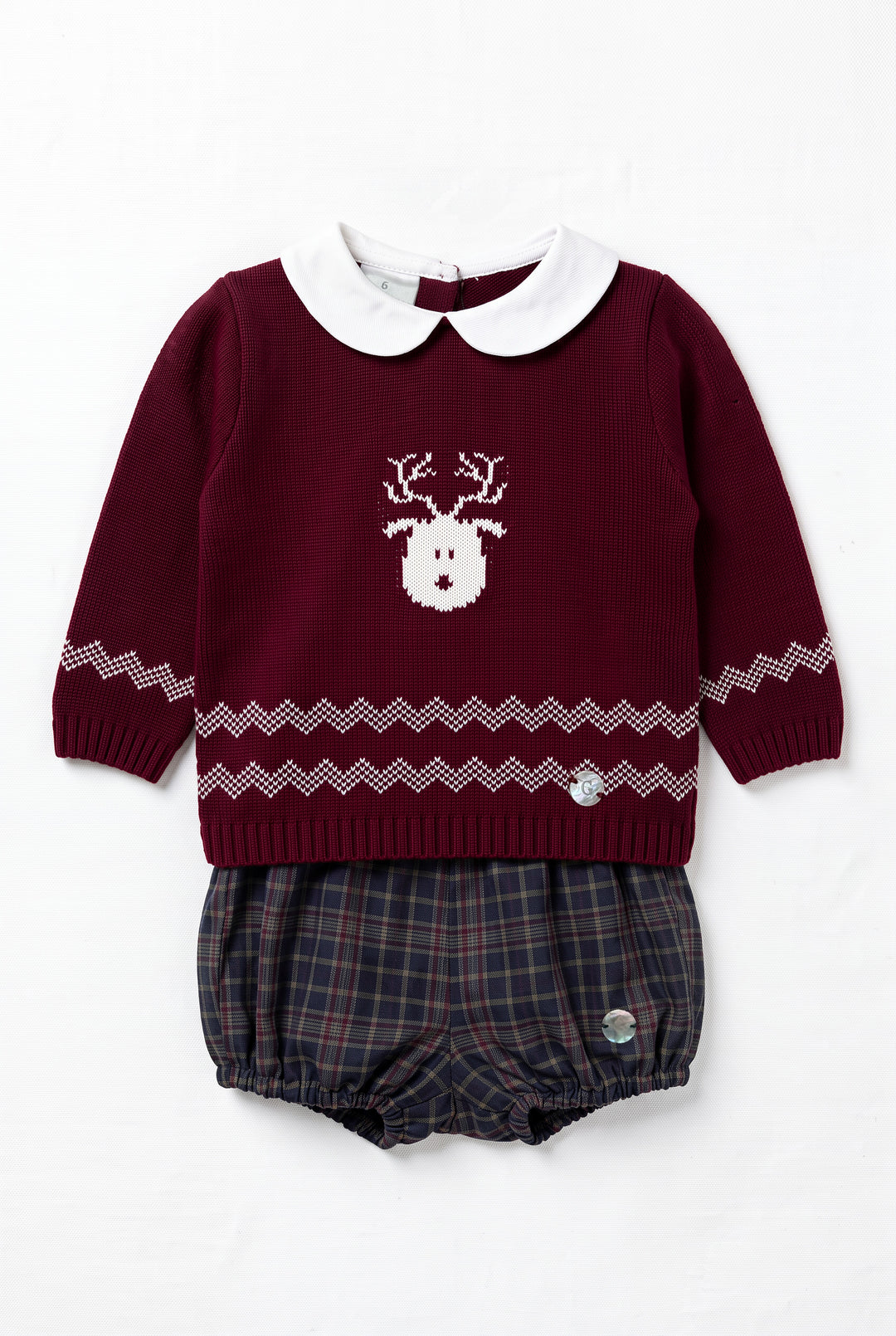 "Caspar" Burgundy Reindeer Knitted Top &amp; Tartan Jam Pants