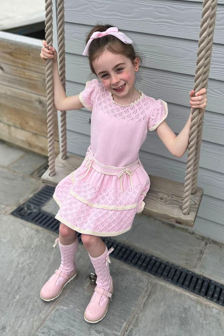 Rahigo "Matilda" Baby Pink & Cream Knit Dress | Millie and John
