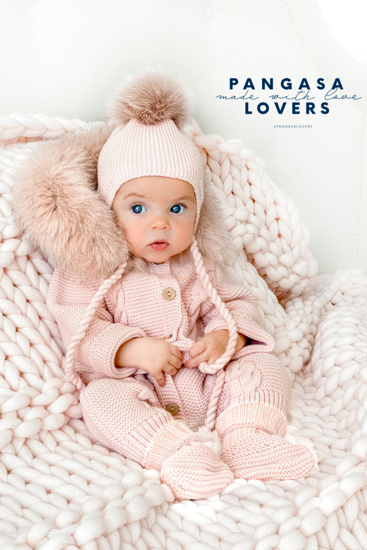 Pangasa PREORDER Cable Knit Faux Fur Footless Pramsuit | Millie and John