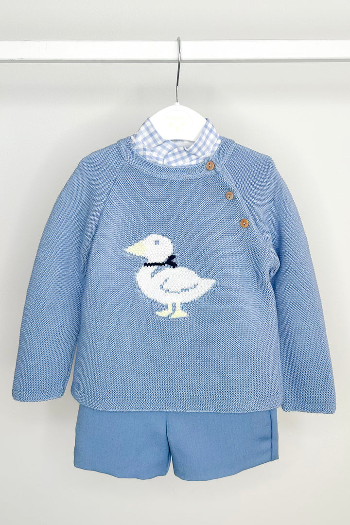 "Arlo" Powder Blue Duck Jumper, Shirt & Shorts