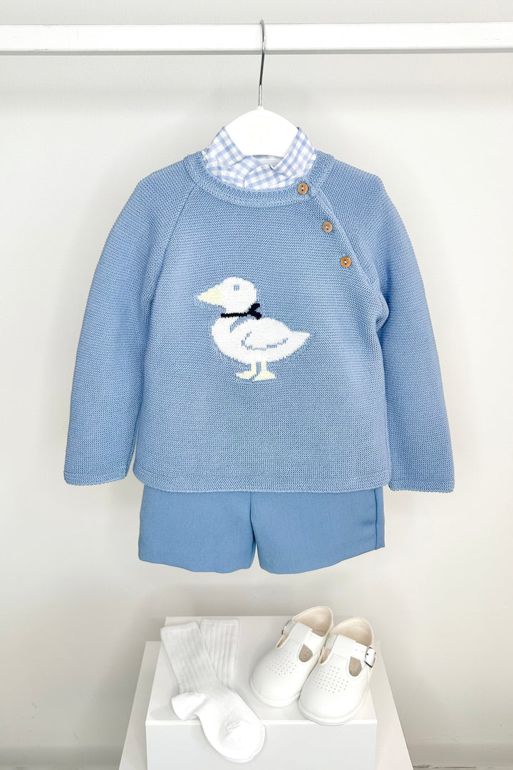 "Arlo" Powder Blue Duck Jumper, Shirt & Shorts