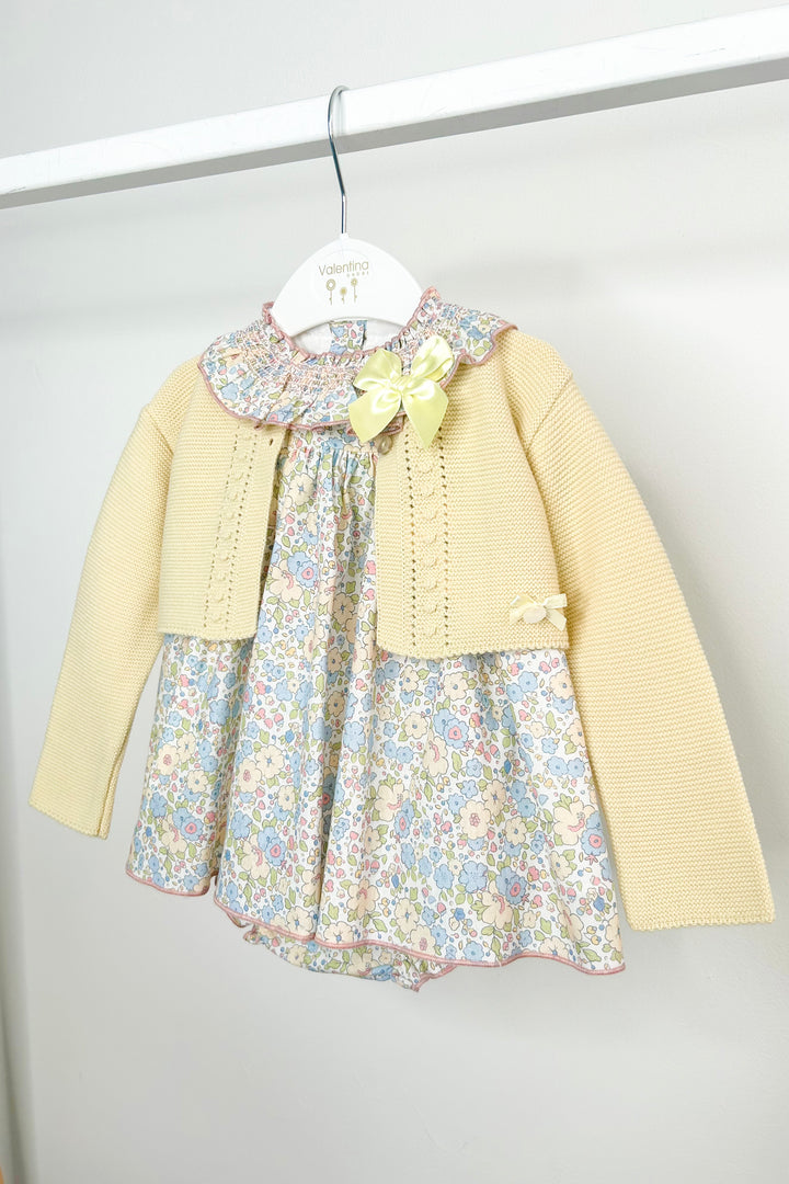 "Calista" Buttermilk Yellow Bolero, Floral Dress & Bloomers