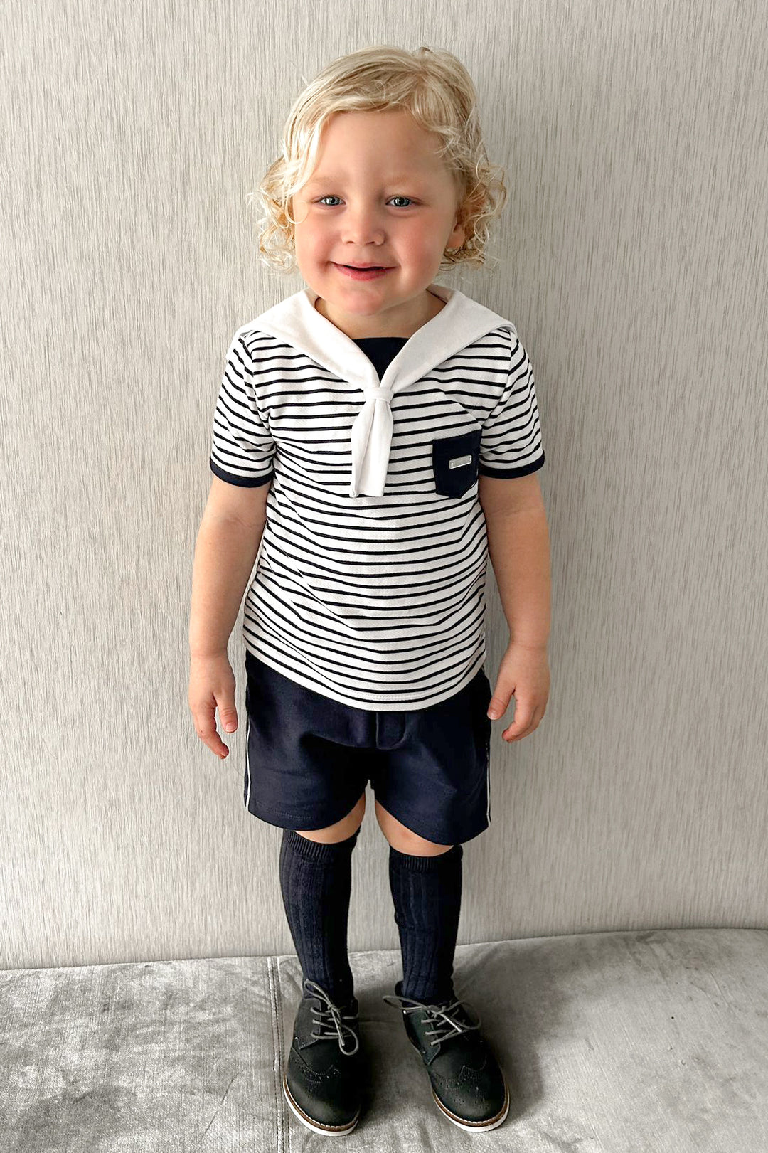 Blues Baby "Hawkins" Navy Striped Sailor Top & Shorts | Millie and John