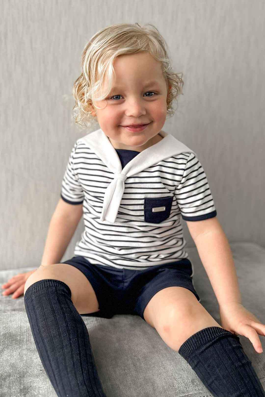 Blues Baby "Hawkins" Navy Striped Sailor Top & Shorts | Millie and John