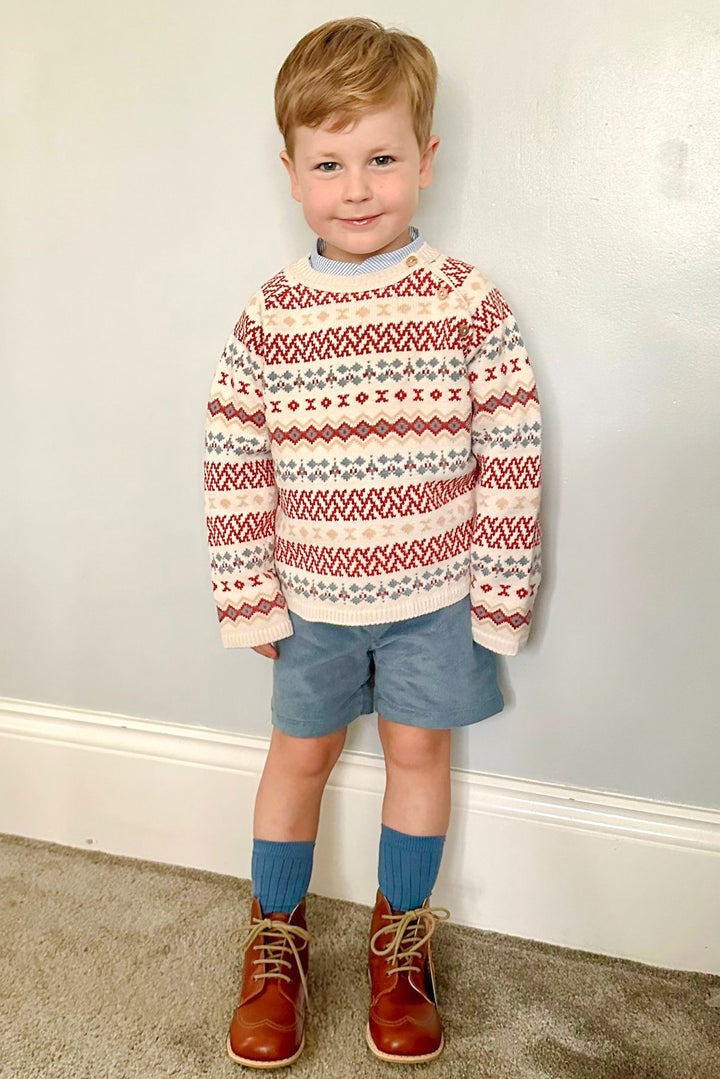 "Roux" Multicoloured Patterned Jumper, Shirt & Shorts