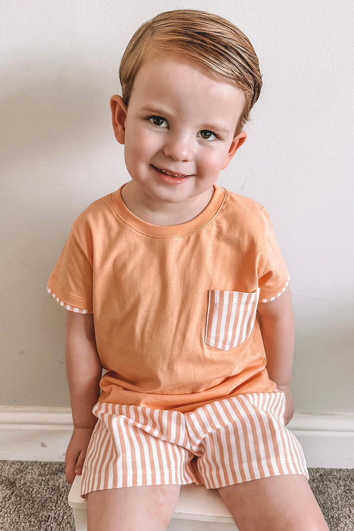 "Seth" Orange Stripe T-Shirt & Shorts