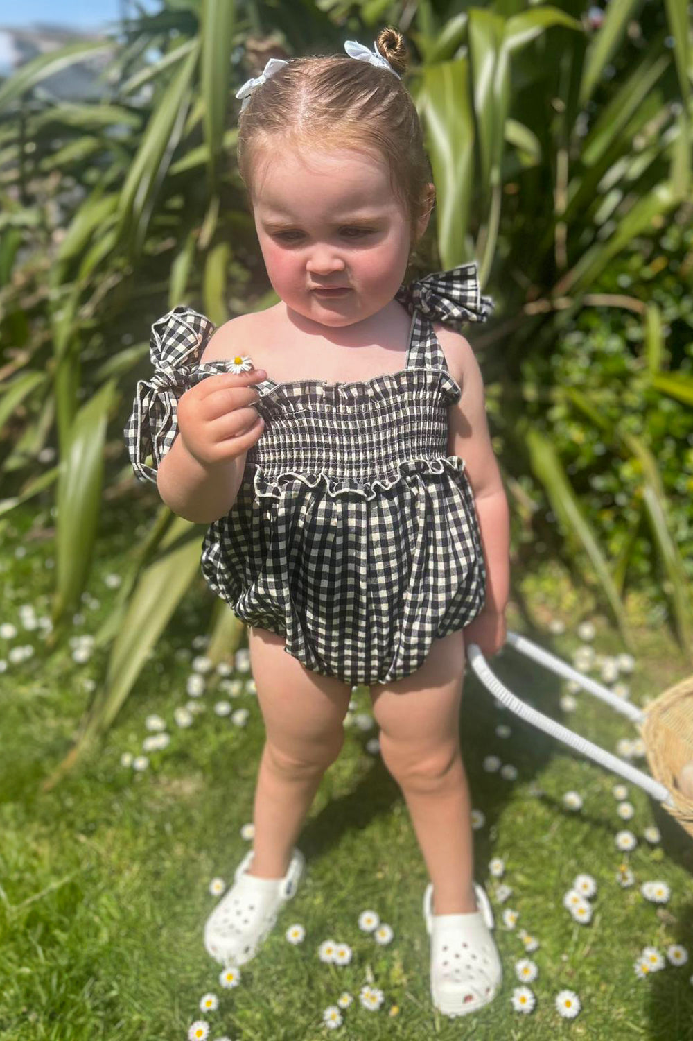Phi "Halston" Black & White Gingham Romper | Millie and John
