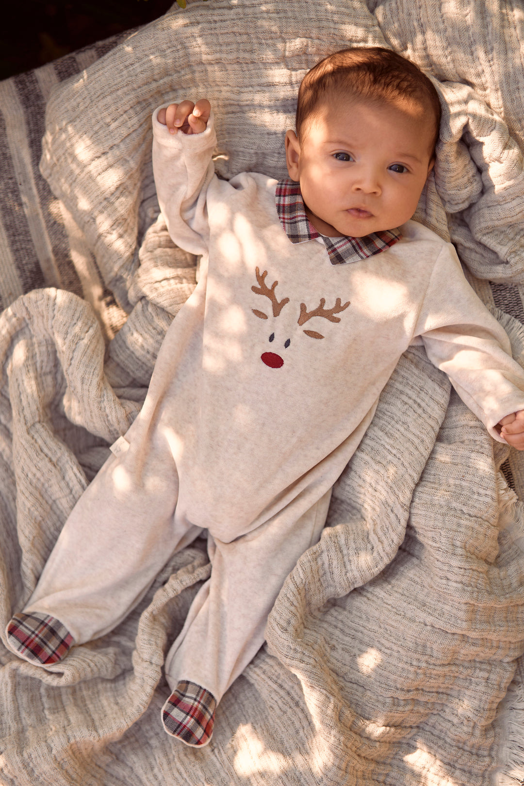 Baby Gi Beige Velour Reindeer Sleepsuit | Millie and John