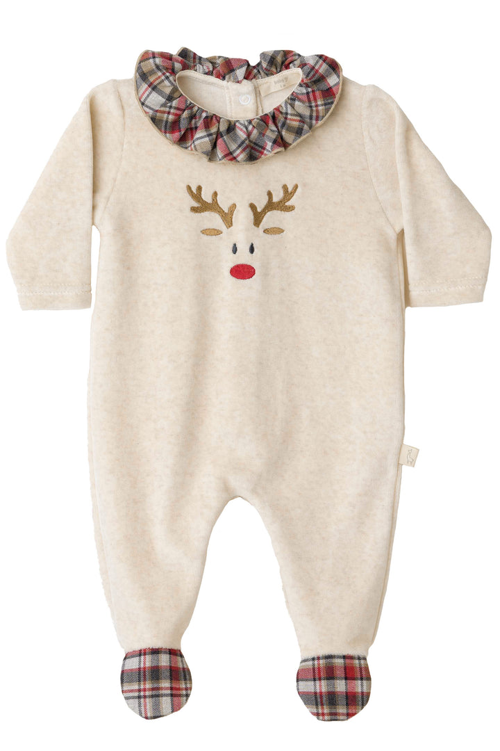 Baby Gi Beige Velour Ruffle Collar Reindeer Sleepsuit | Millie and John