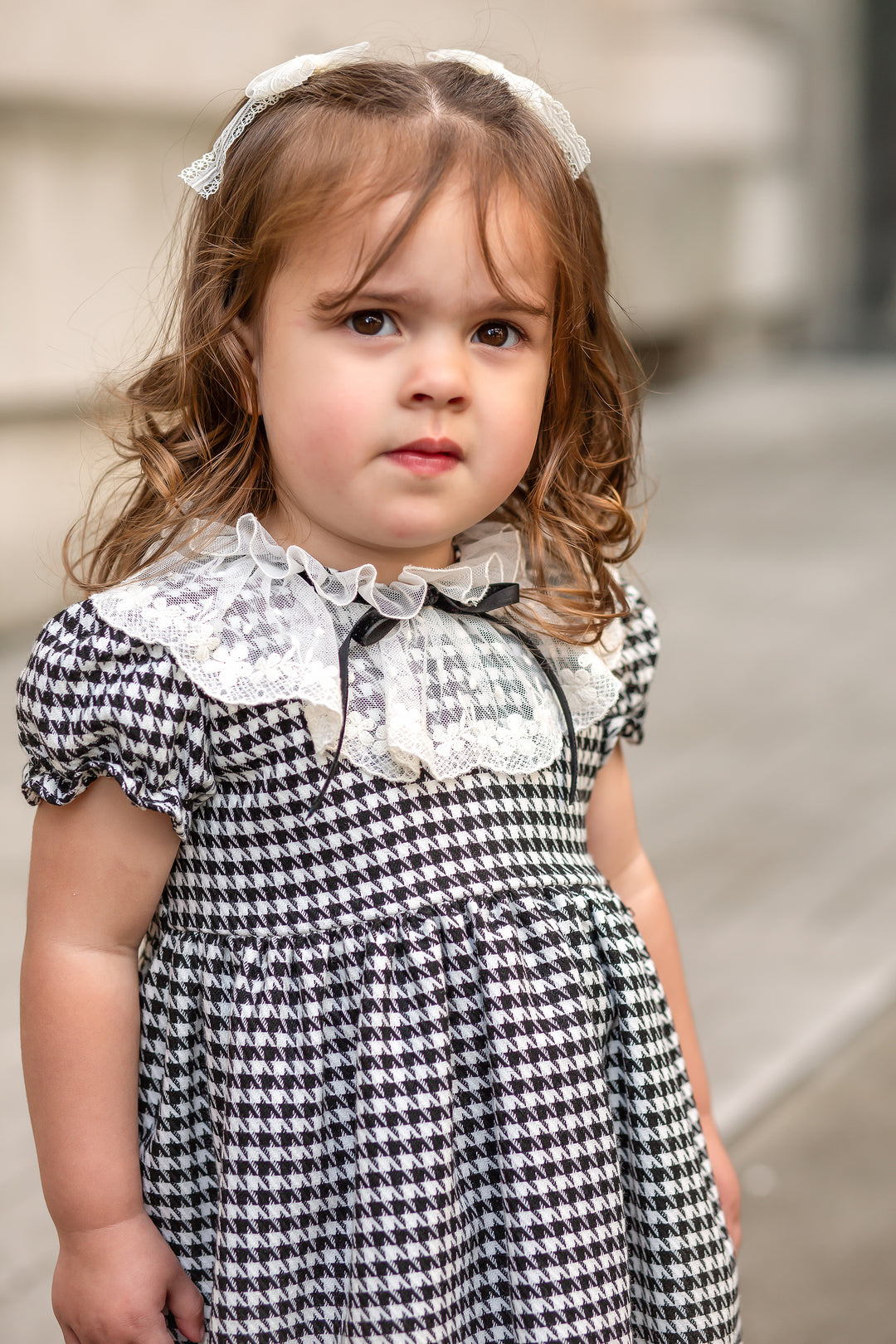 "Emmeline" Black Houndstooth Lace Dress