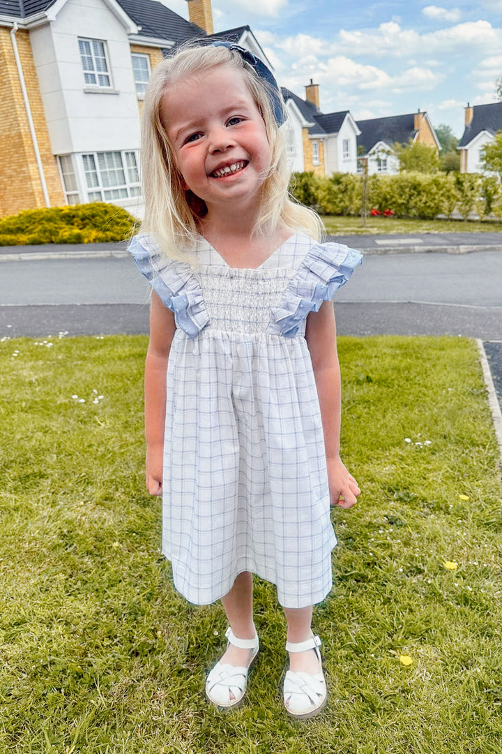 "Cecily" Sky Blue Checked Dress